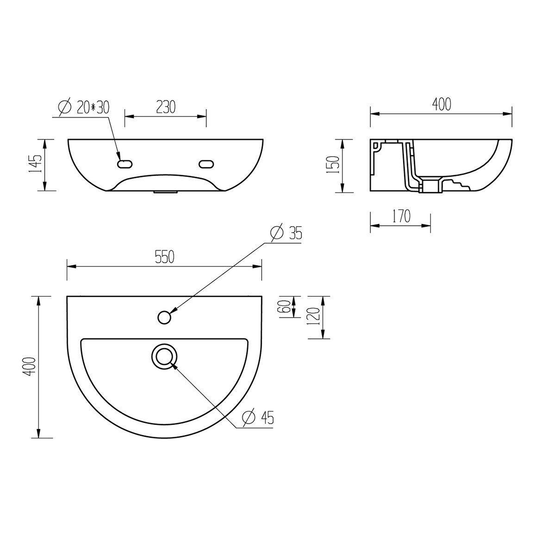 Ruby River 550x400mm 1TH Basin & Full Pedestal - RUBY1830 - Envy Bathrooms Ltd