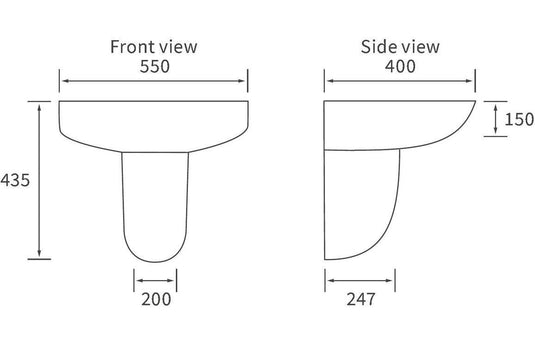 Ruby River 550x400mm 1TH Basin & Semi Pedestal - RUBY1831 - Envy Bathrooms Ltd