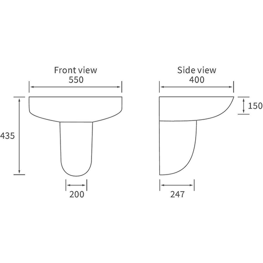 Ruby River 550x400mm 1TH Basin & Semi Pedestal - RUBY1831