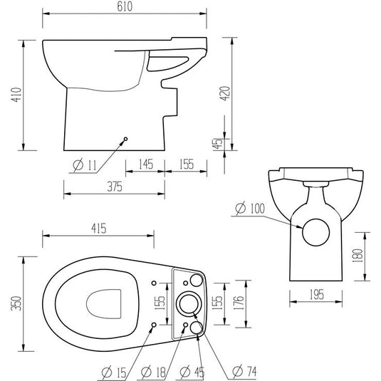 Ruby River Close Coupled Open Back WC & Soft Close Seat - RUBY1930 - Envy Bathrooms Ltd