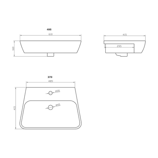 Ruby Roo 495x415mm 1TH Semi Recessed Basin - RUBY106136 - Envy Bathrooms Ltd