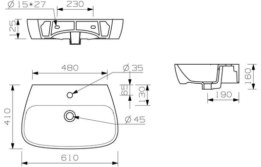 Ruby Roo 600x400mm 1TH Basin & Full Pedestal - RUBY1809 - Envy Bathrooms Ltd