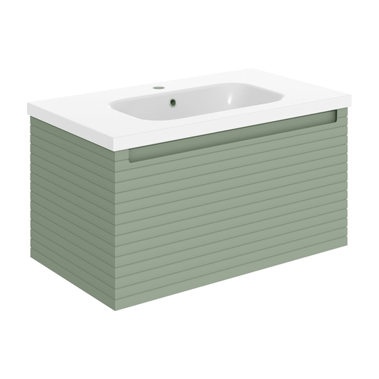 Ruby Roo 815mm Wall Hung 1 Drawer Basin Unit & Basin - Matt Willow Green - RUBY106941 - Envy Bathrooms Ltd