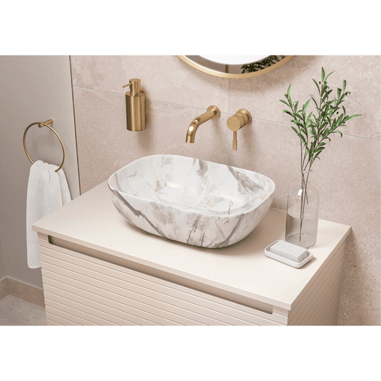 Ruby Roo 815mm Wall Hung 1 Drawer Basin Unit & Basin - Matt Cotton - RUBY106931 - Envy Bathrooms Ltd
