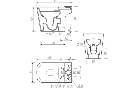 Ruby Roo Rimless Close Coupled Open Back Short Projection WC & Soft Close Seat - RUBY106146 - Envy Bathrooms Ltd