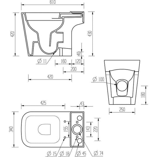 Ruby Roo Rimless Close Coupled Open Back Short Projection WC & Soft Close Seat - RUBY106146 - Envy Bathrooms Ltd