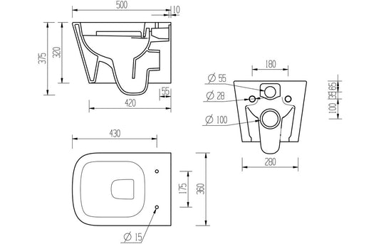 Ruby Roo Rimless Wall Hung WC & Soft Close Seat - RUBY1890 - Envy Bathrooms Ltd