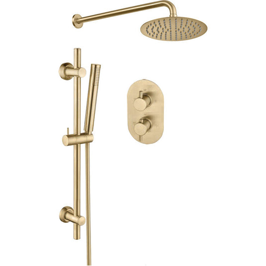 Ruby Round Concealed Valve Head & Arm Shower Pack - Brushed Brass - RUBY105899 - Envy Bathrooms Ltd