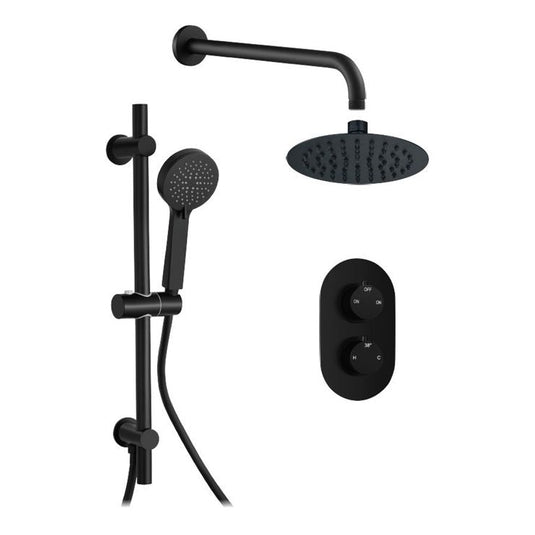 Ruby Round Concealed Valve Head & Arm Shower Pack - Matt Black - RUBY108086 - Envy Bathrooms Ltd