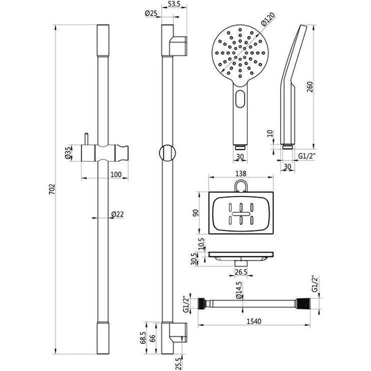 Ruby Round Push Button Shower Kit - Chrome - RUBY105851 - Envy Bathrooms Ltd