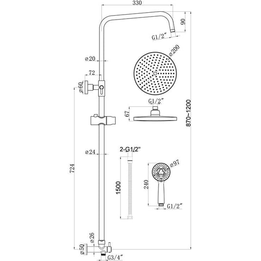 Ruby Round Shower Kit w/Overhead & Handset - RUBY105588 - Envy Bathrooms Ltd