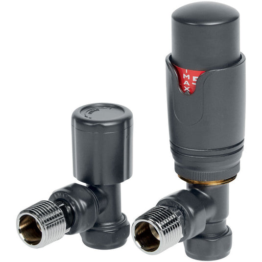 Ruby Round Thermostatic Anthracite Radiator Valves - Angled - RUBY104995 - Envy Bathrooms Ltd