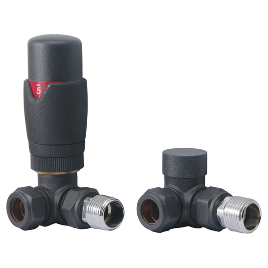 Ruby Round Thermostatic Anthracite Radiator Valves - Corner - RUBY104997