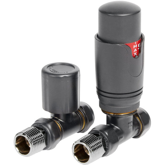 Ruby Round Thermostatic Anthracite Radiator Valves - Straight - RUBY104996 - Envy Bathrooms Ltd