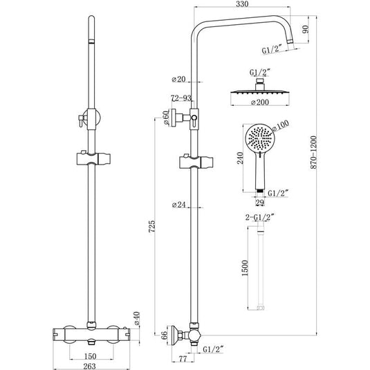 Ruby Round Thermostatic Bar Mixer w/Riser Kit - Brushed Brass - RUBY105888 - Envy Bathrooms Ltd