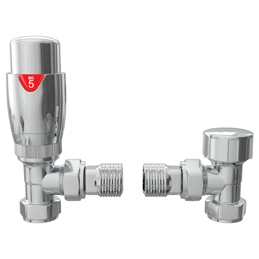 Ruby Round Thermostatic Chrome Radiator Valves - Angled - RUBY103021