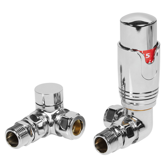 Ruby Round Thermostatic Chrome Radiator Valves - Corner - RUBY104993