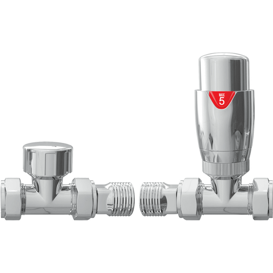 Ruby Round Thermostatic Chrome Radiator Valves - Straight - RUBY103022 - Envy Bathrooms Ltd