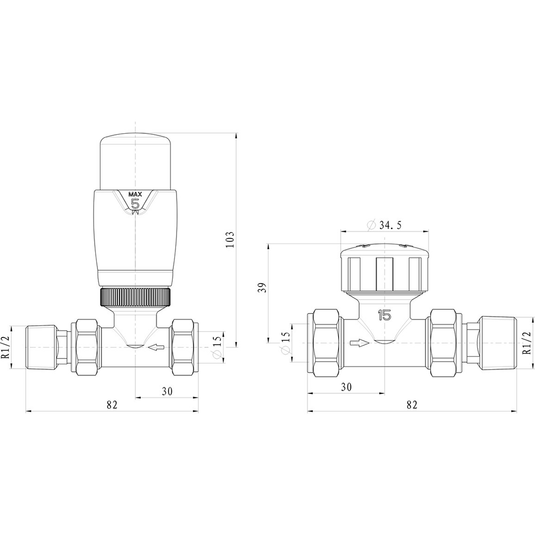 Ruby Round Thermostatic Chrome Radiator Valves - Straight - RUBY103022