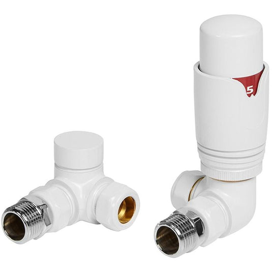 Ruby Round Thermostatic White Radiator Valves - Corner - RUBY105004 - Envy Bathrooms Ltd