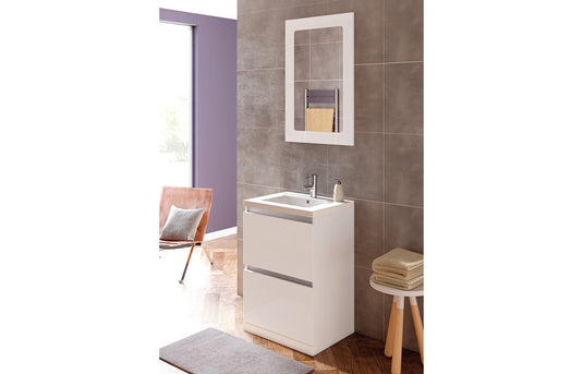 Ruby Sasha 600mm 2 Drawer Floor Standing Basin Unit (No Top) - White Gloss - RUBY101529 - Envy Bathrooms Ltd