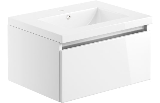 Ruby Sasha 615mm 1 Drawer Wall Hung Basin Unit Inc. Basin - White Gloss - RUBY101524 - Envy Bathrooms Ltd