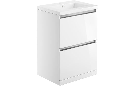 Ruby Sasha 615mm 2 Drawer Floor Standing Basin Unit Inc. Basin - White Gloss - RUBY101528 - Envy Bathrooms Ltd