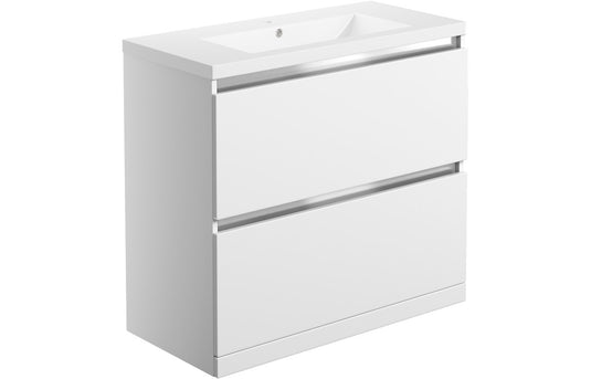 Ruby Sasha 815mm 2 Drawer Floor Standing Basin Unit Inc. Basin - White Gloss - RUBY101530 - Envy Bathrooms Ltd