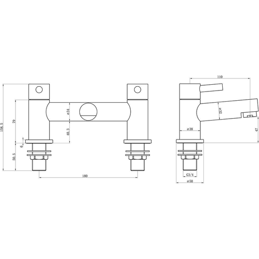 Ruby Shadow Bath Filler - Chrome - RUBY105770 - Envy Bathrooms Ltd