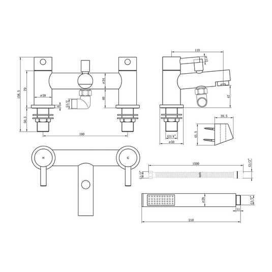 Ruby Shadow Bath/Shower Mixer & Bracket - Chrome - RUBY105771 - Envy Bathrooms Ltd