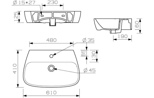 Ruby Shelby 600x400mm 1TH Basin & Full Pedestal - RUBY1752 - Envy Bathrooms Ltd