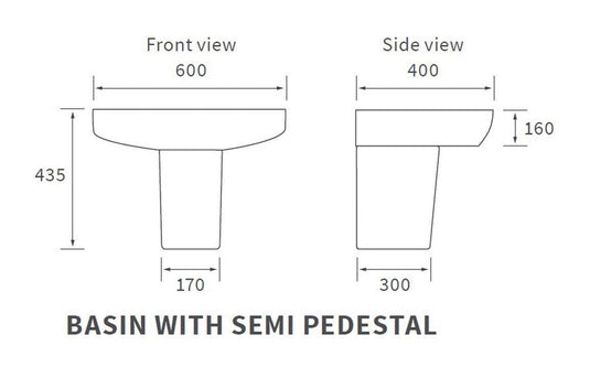 Ruby Shelby 600x400mm 1TH Basin & Semi Pedestal - RUBY1751 - Envy Bathrooms Ltd