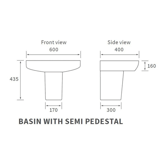 Ruby Shelby 600x400mm 1TH Basin & Semi Pedestal - RUBY1751 - Envy Bathrooms Ltd