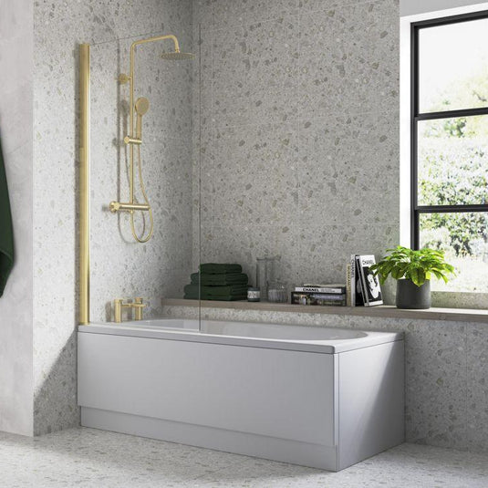 Ruby Single Straight Bath Screen - Brushed Brass - RUBY107501 - Envy Bathrooms Ltd