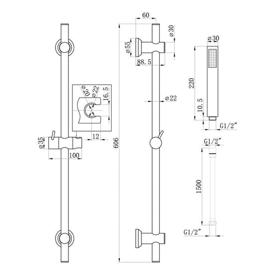 Ruby Slider Rail & Kit - Brushed Brass - RUBY106555 - Envy Bathrooms Ltd