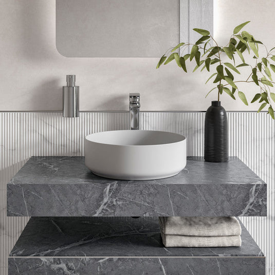 Ruby Smokey 600mm Wall Hung Basin Shelf - Grey Marble - RUBY106954 - Envy Bathrooms Ltd