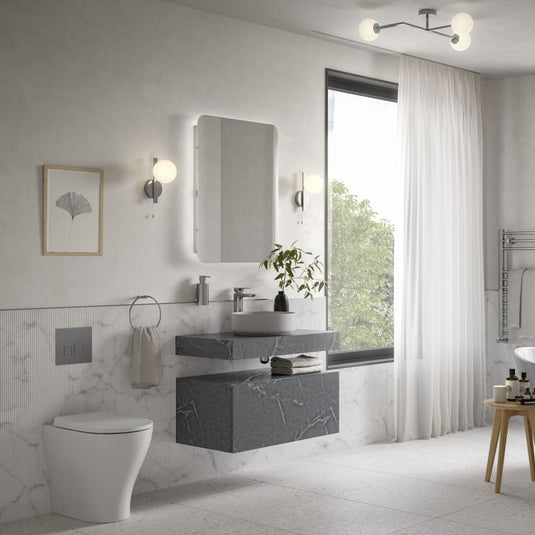 Ruby Smokey 600mm Wall Hung Basin Shelf - Grey Marble - RUBY106954 - Envy Bathrooms Ltd