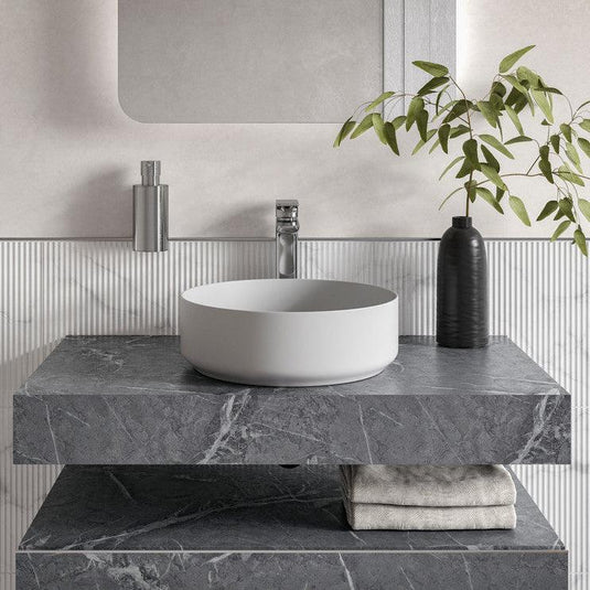 Ruby Smokey 800mm Wall Hung Grey Marble Basin Shelf & Brushed Bronze Bottle Trap - RUBY108909 - Envy Bathrooms Ltd