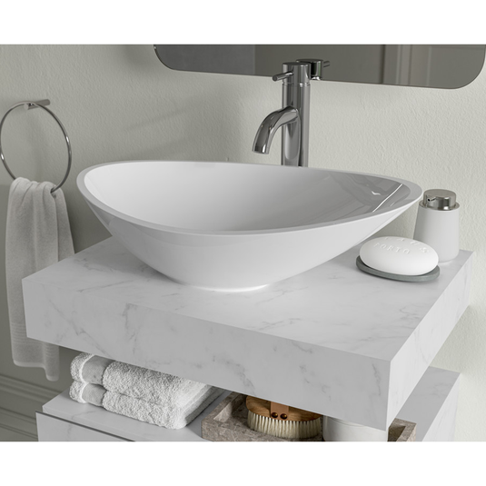 Ruby Smokey 600mm Wall Hung White Marble Basin Shelf & Brushed Bronze Bottle Trap - RUBY108910