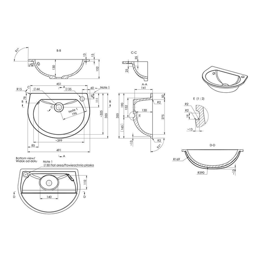 Ruby Space Saver 490x355mm 1TH Semi Recessed Basin - RUBY1760 - Envy Bathrooms Ltd