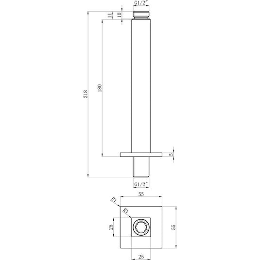 Ruby Square Ceiling Arm 180mm - Chrome - RUBY105592 - Envy Bathrooms Ltd