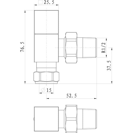 Ruby Square Chrome Radiator Valves - Angled - RUBY103019 - Envy Bathrooms Ltd