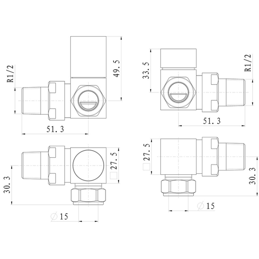 Ruby Square Chrome Radiator Valves - Corner - RUBY103020 - Envy Bathrooms Ltd