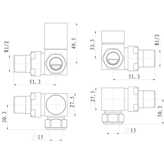 Ruby Square Chrome Radiator Valves - Corner - RUBY103020