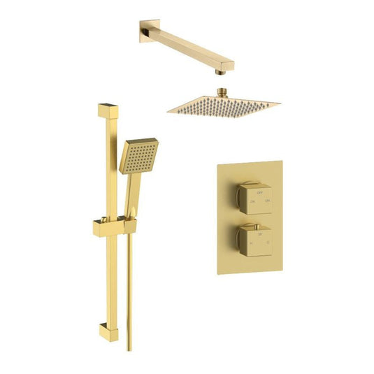 Ruby Square Concealed Valve Head & Arm Shower Pack - Brushed Brass - RUBY108089 - Envy Bathrooms Ltd