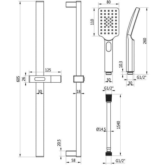 Ruby Square Push Button Shower Kit - Chrome - RUBY105854 - Envy Bathrooms Ltd