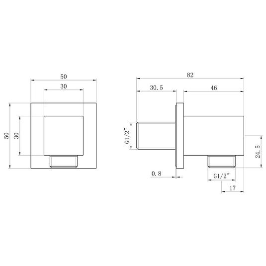 Ruby Square Wall Outlet Elbow - Chrome - RUBY105593