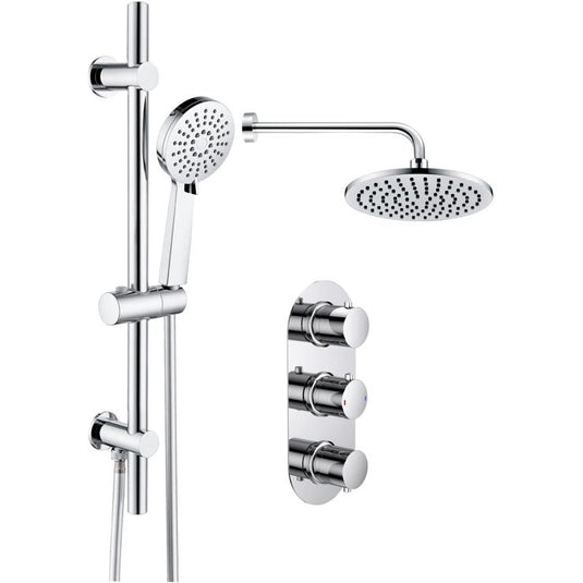 Ruby Teddy Shower Pack Four - Two Outlet Triple Shower Valve w/Riser & Overhead Kit - Chrome - RUBY105680 - Envy Bathrooms Ltd