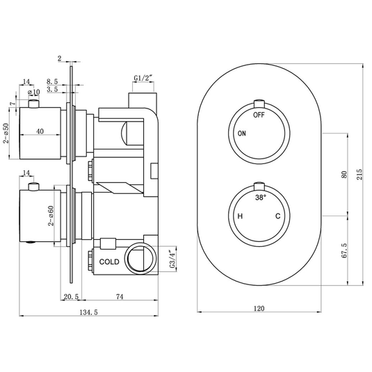 Ruby Teddy Thermostatic Single Outlet Twin Shower Valve - Chrome - RUBY105836