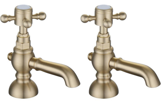 Ruby Thor Basin Pillar Taps - Brushed Brass - RUBY106800 - Envy Bathrooms Ltd